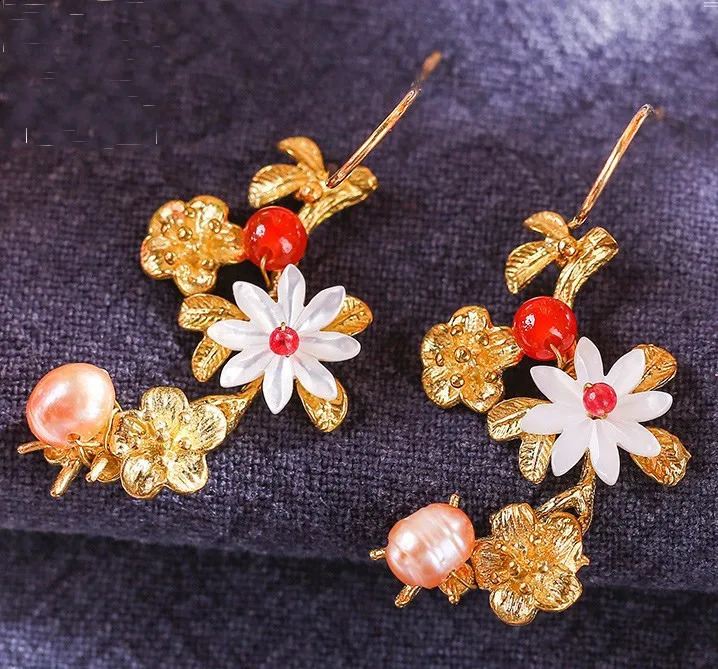 female retro super fairy long earrings Korean temperament personality all around Sterling Silver cold air earrings. 241226