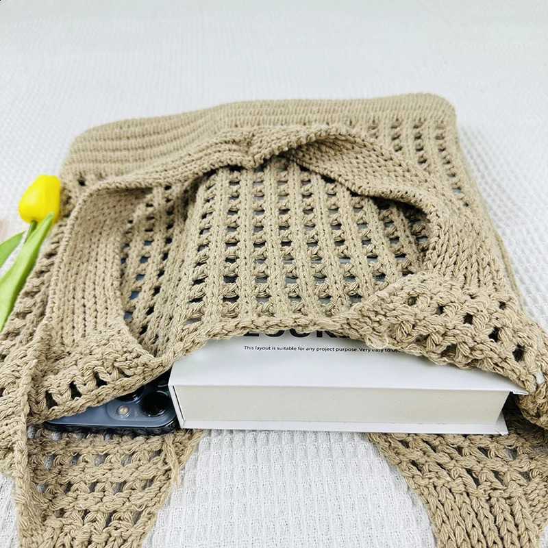 Vintage Hollow n Woven Women Shoulder Bag Knitting Large Capacity Handbags Summer Travel Shopper Tote For Ladies Beach Bags 241227