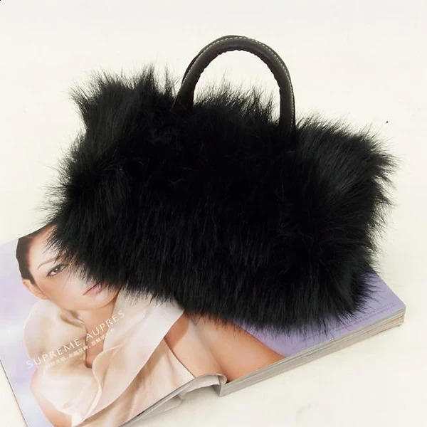 Fashion And Temperament Lady Bag Durable PU Leather Faux Fur Handbag Lightweight Lovely HandbagsTote Messenger Plush Wrist Bags 241227
