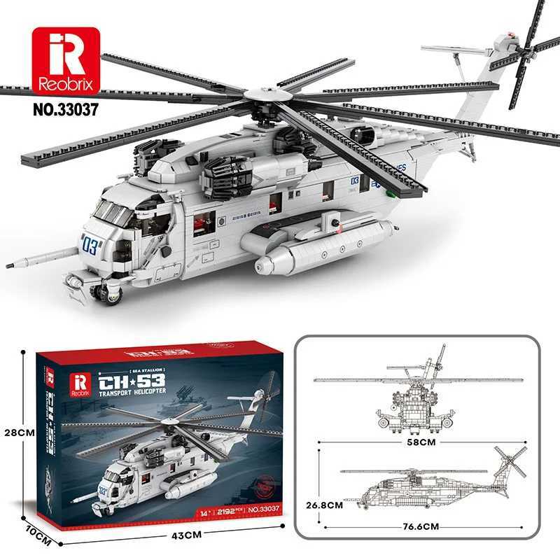 Reobrix 33037 CH-53 Transport Helicopter Model DIY Toy Building Blocks Military Aircraft Series Boys Gift 2192 pieces X241228