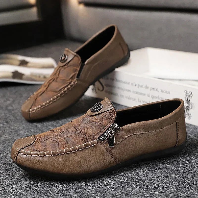 Fashion Leather Men Casual Outdoor Breathable Walking Lightweight Mens Loafers Lazy Shoes Soft Sole Male Sneakers