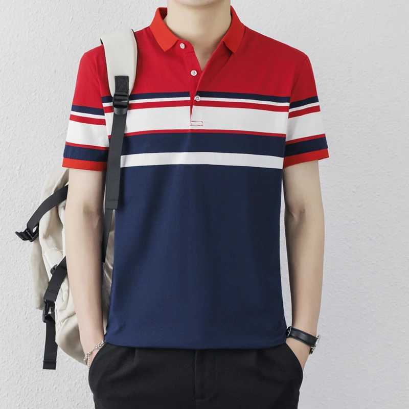 Business Casual Short Sleeve T-shirts Stylish Contrasting Colors Striped Summer New shirt-Neck Mens Clothing Commute shirt Shirts X241228