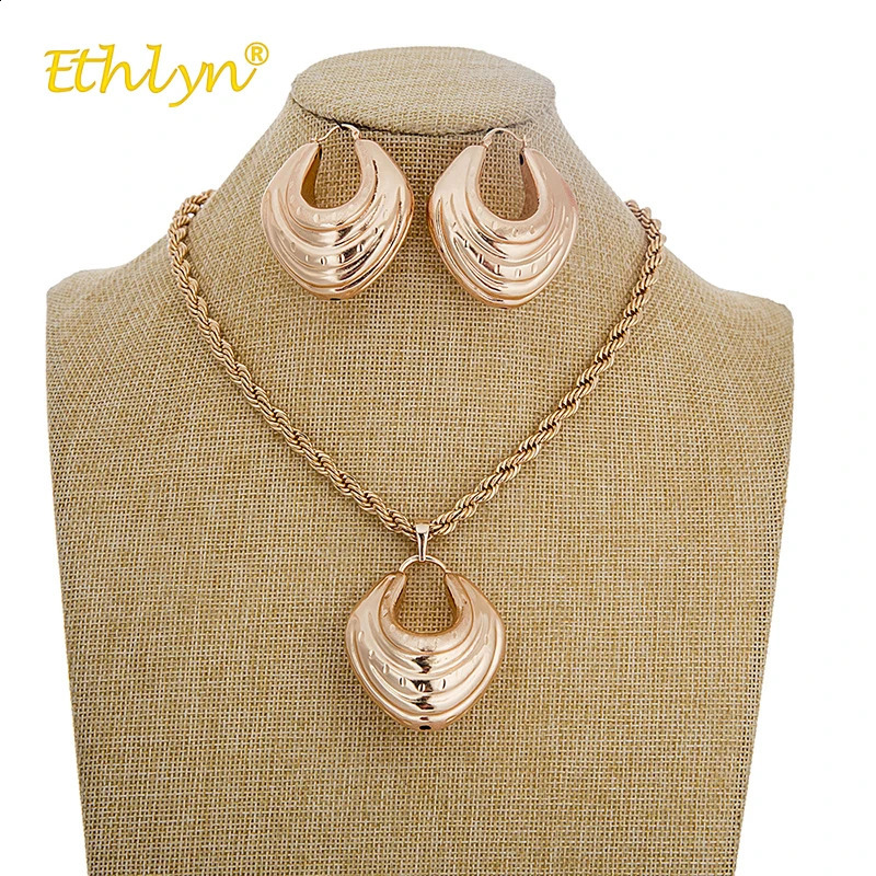 Ethlyn Wedding Jewelry Accessories for Women Hollow Oval Pendant Nigerian/African Jewelry Set Earrings Necklace Bridal Jewelry 241226