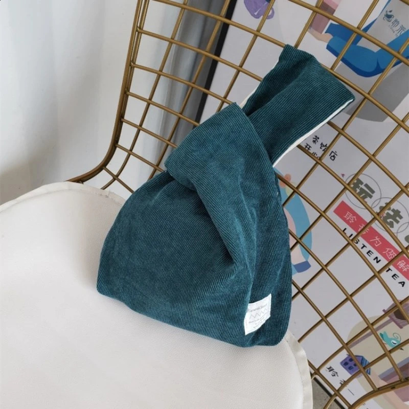 Women Knot Wrist Bag Handmade Corduroy Handbag Japanese Casual Color Wide Stripe Coin Purse Phone Key Storage Tote Pouch 241227