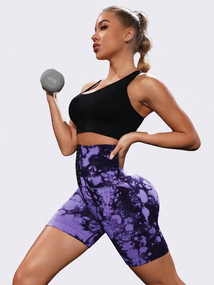 High end women's yoga aligned tight pants set fitness suit running slim fit without awkward jumping skin buckle tie dye seamless tight shorts tra