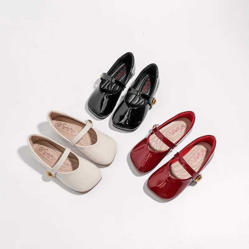 2024 Girls Leather Shoes Square Toe Elegant Shallow Kids Mary Janes Flat Sole Comfy Children Single Shoes Girls Princess Shoes W241228