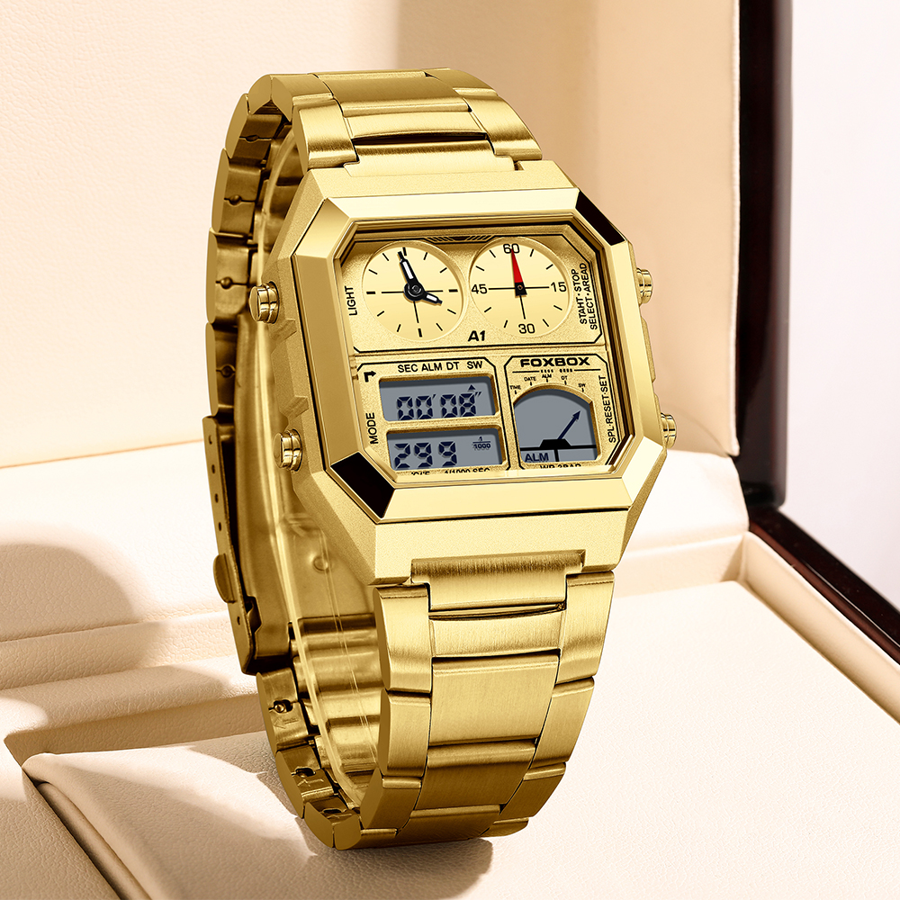 LIGE New Fashionable Simple Steel Strip Dual Display Electronic Watch Multi functional Waterproof Alarm Clock Sports Watch Watch for teenagers
