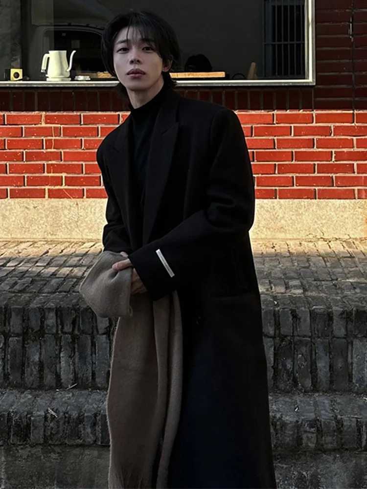 LUZHEN Long Woolen Coat Liner Cotton Mens Windbreaker Coat Simplicity Vintage Korean Versatile Clothing Men Trench 2024 LZ7496 W241228