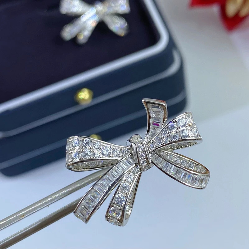 Luomansi Super Flashing Bow Diamond S925 Silver Earrings Fine Jewelry Wedding Party Birthday Romantic Woman Gift 241226