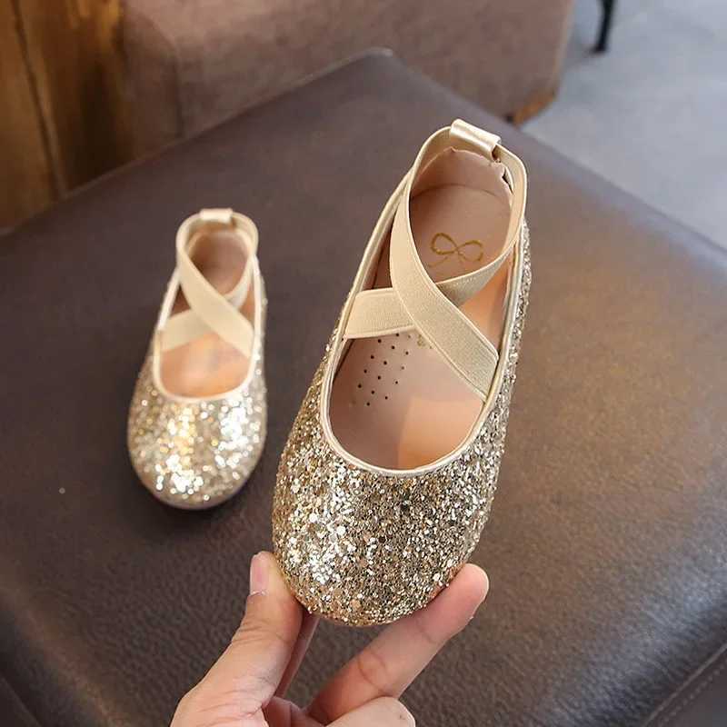 2024 Girls Ballet Apartment Dance Par Girls Shoes Fashion Crystal Shoes Shining Princess Performance 5-12 Childrens Shoes W241228