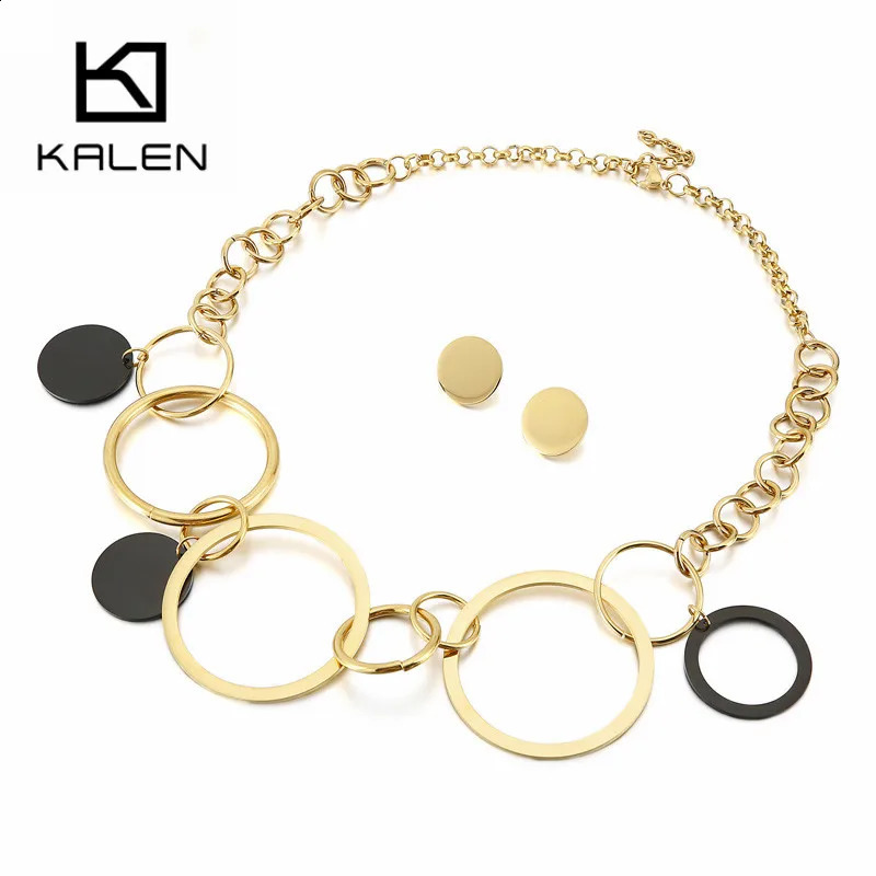 Kalen Creative Multiple Circles Jewelry Sets For Women Gold Stainless Steel Western Style Femme Choker Necklaces Earrings 241226