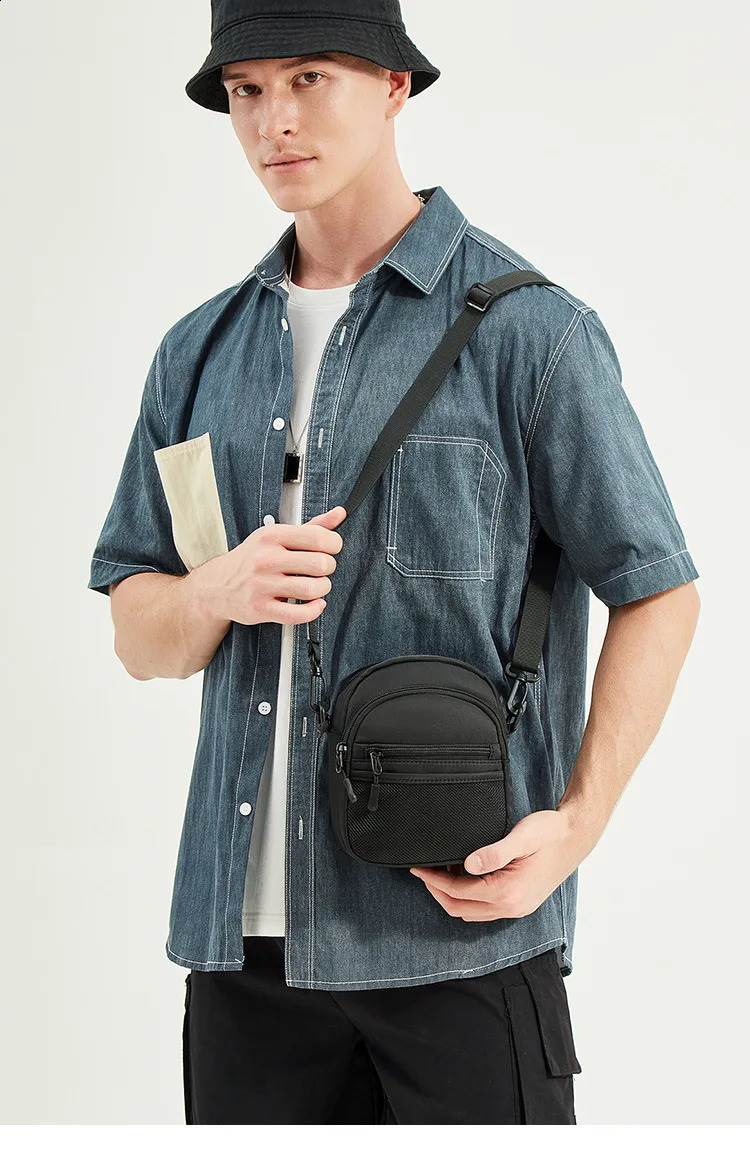 Mens Oxford Cloth Crossbody Purse for Young People Simple and Solid Color Small Shoulder Bag Street Style Phone 241227