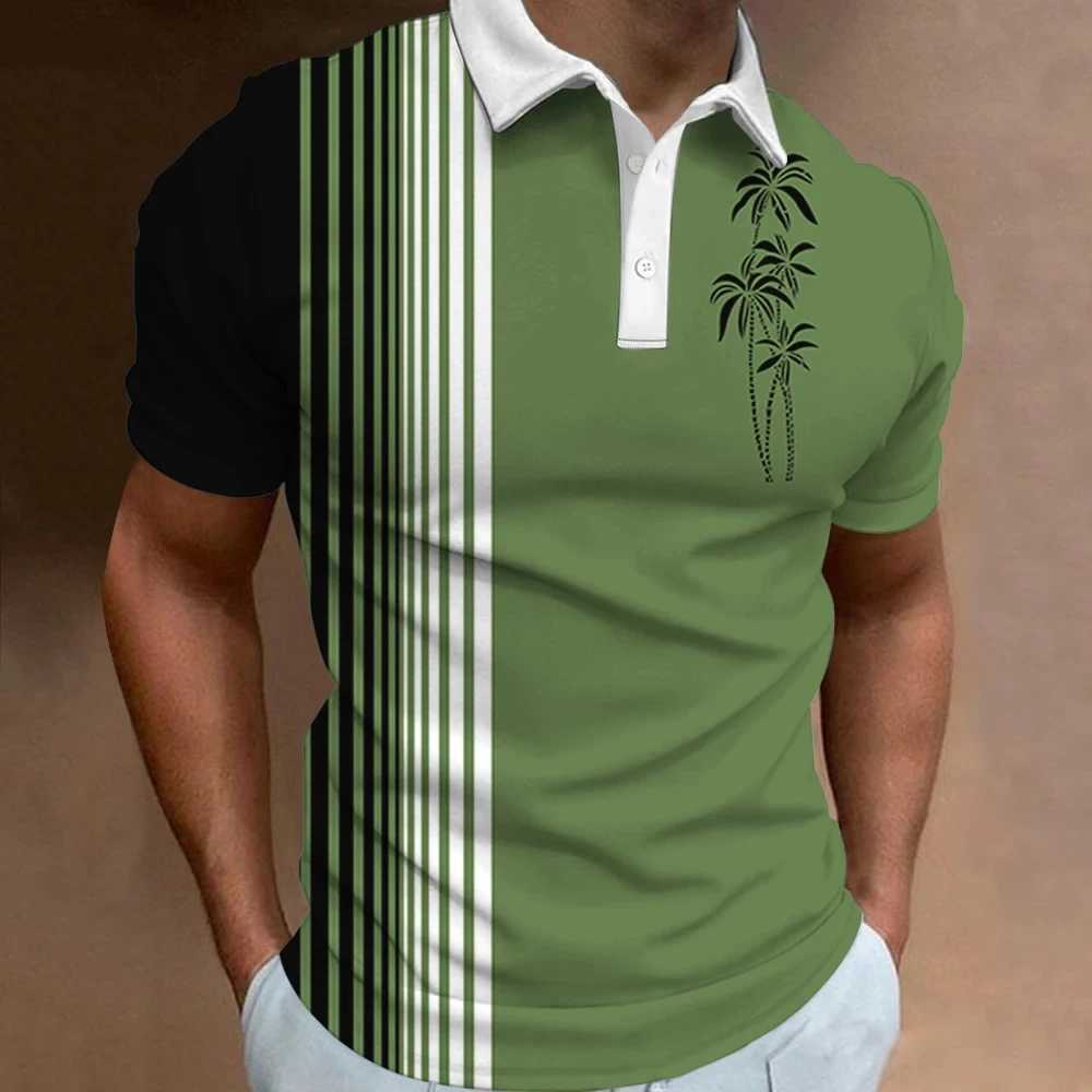 Coconut tree stripe 3D printing Hawaiian beach shirt shirt mens fashionable street clothing short sleeved mens T-shirt mens top X241228