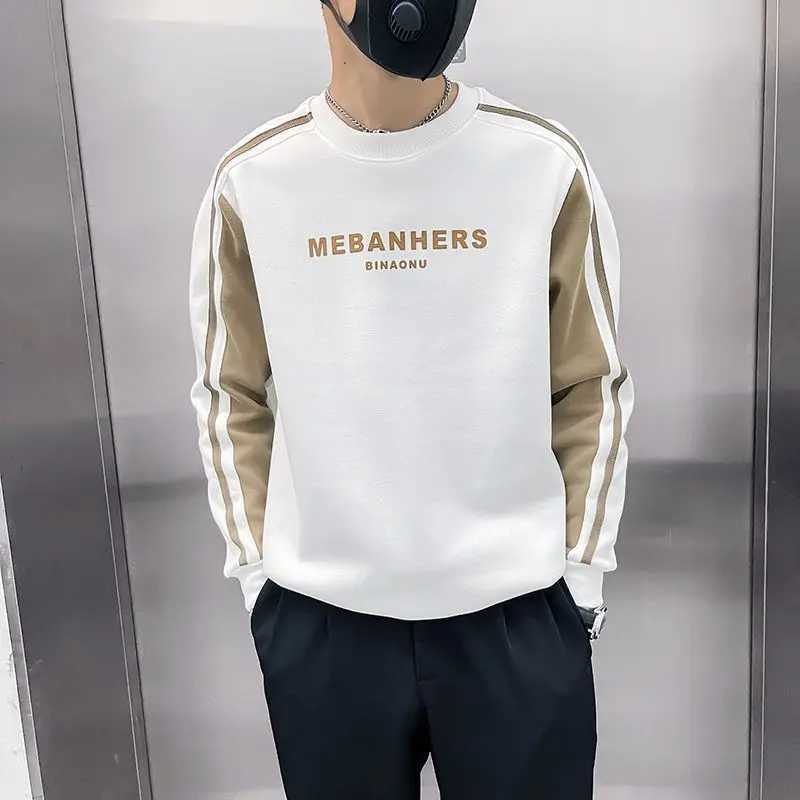 Autumn Winter Korean Spliced Pullovers Fashion Letter Printed Mens Clothing Long Sleeve All-match Casual O-Neck Sweatshirts New X241228