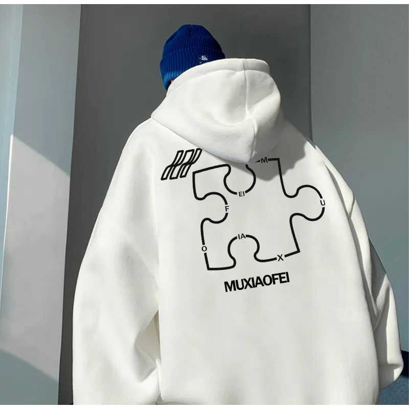 Mens Oversized Hoodie White With Hat 5XL Plain Hoodies for Men Letter Jigsaw Print Funny Man Casual Wear Hoody Male Sweatshirt X241228