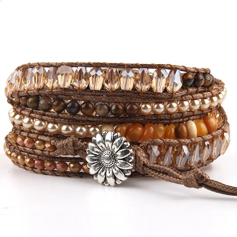 RH Fashion Bohemian Jewelry Triangle Natural Stones Charm 5 Strands Mix Handmade Wrap Bead Bracelets Festival Gift 241227