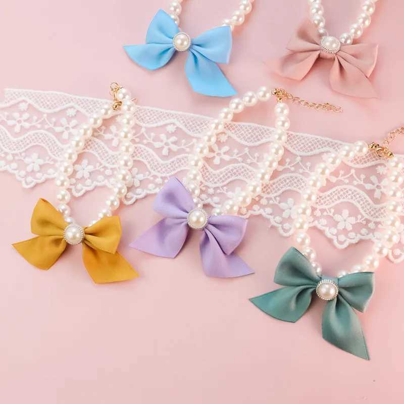 1 new pet collar pearl bow necklace cat jewelry cute collar puppy accessories dog chain Chihuahua wedding jewelry M241228