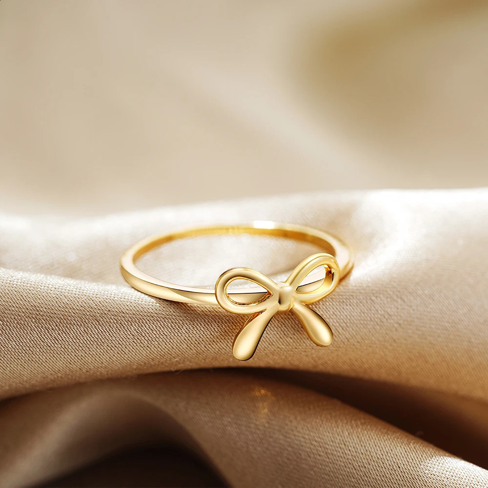 Dainty Gold Plated Bow Rings for Women Mother Daughter Friendship Ribbon Knot Ring Aesthetic Bowknot Wedding Bands Jewelry Gift 241225