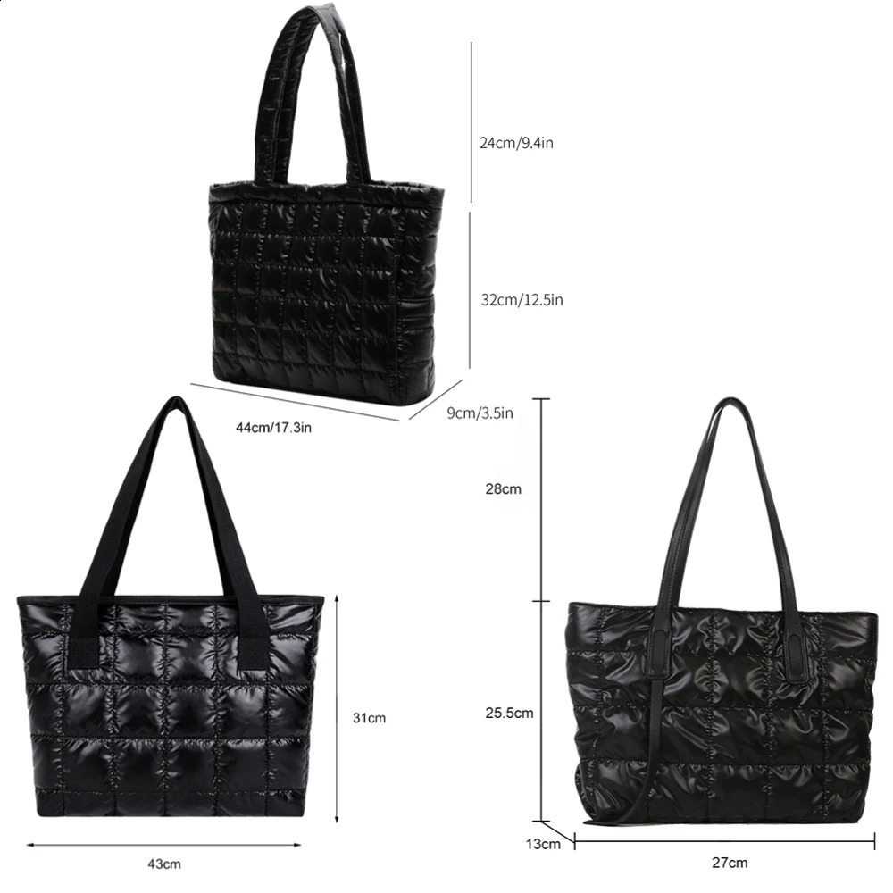 Fashion Nylon Quilted Women Shoulder Bags Autumn Winter Large Capacity Cotton Padded Handbags Top-handle Bags for Ladies 241228