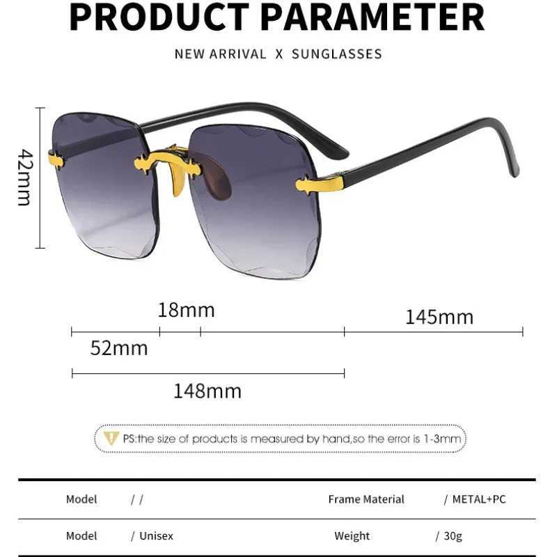 Luxury Sunglasses Europe and The United States Rimless Square Fashion Glasses Ladies Street Shoot Catwalk SunglassesXJ241228