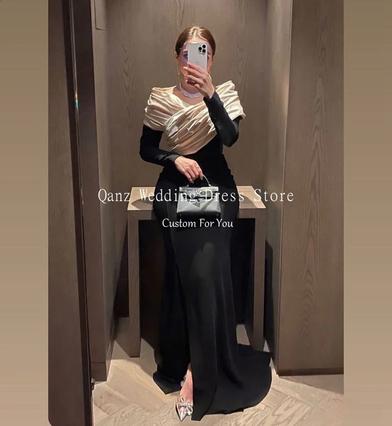 Qanz Dubai Mermaid Prom Dresses High Side Slit Satin Elegant Long Evening Party Gowns Cap Sleeves Women Formal Dress Customized 241223
