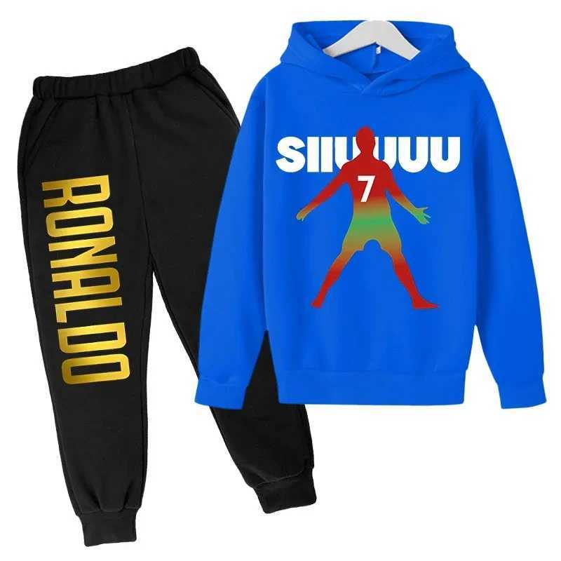 Childrens Clothing Childrens Sports Suit Spring and Autumn Fleece Hoodie Pants 2-piece Set Ronaldo Printed Kids Clothes Girls X241228