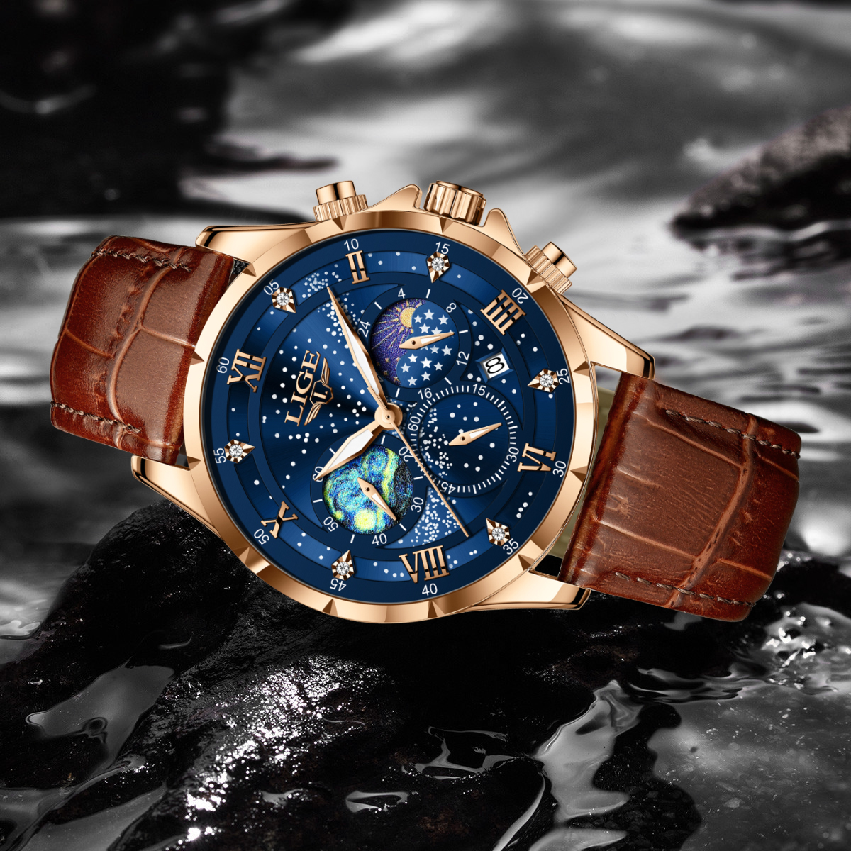 LIGE Men Watches Casual Sport Watch Men Luxury Waterproof Date Luminous Chronograph Wristwatch Male Quartz Watches Leather Clock