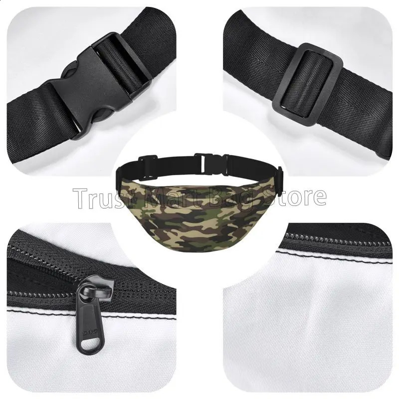 Green Camouflage Casual Fanny Pack Large Crossbody Waist Bag Adjustable Belt Bags for Travel Festival Hiking Cycling Running 241228