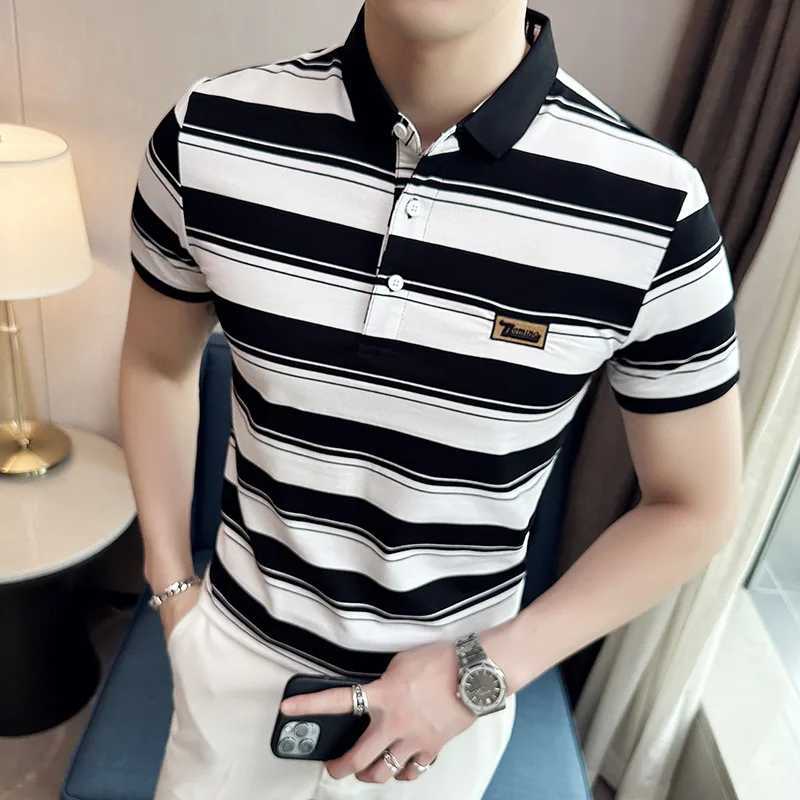 New Summer Mens Classic Striped shirt Mens Cotton Short Sleeve Embroidered Business Casual Hot shirt Shirt Mens S-4XL X241228