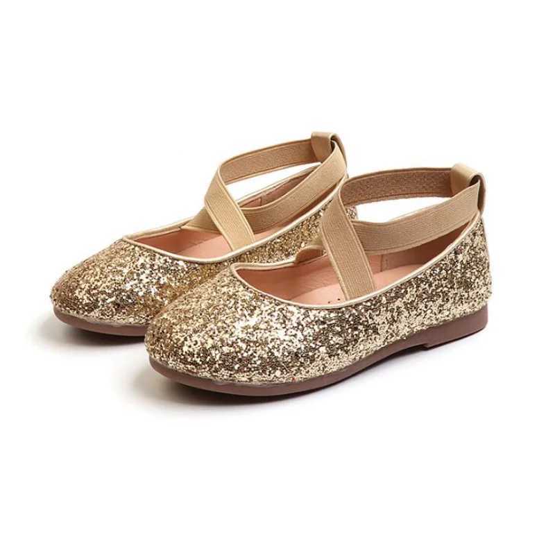 2024 Girls Ballet Flats Baby Dance For Girls Shoes Glitter Children Shoes Gold Bling Princess Shoes 3-12 years Kids Shoes W241228
