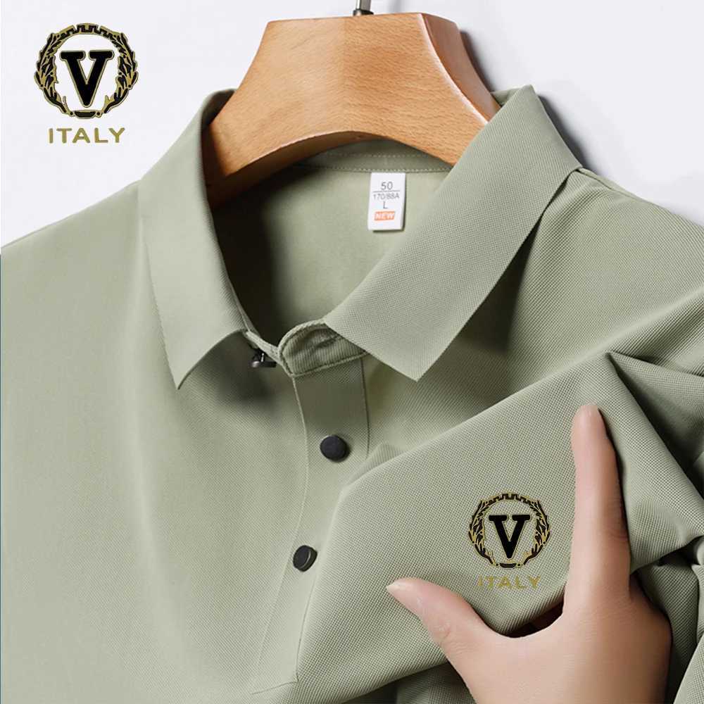 High end ice silk shirt shirt mens short sleeved letter printed T-shirt summer 2024 cool breathable business casual luxury top X241228
