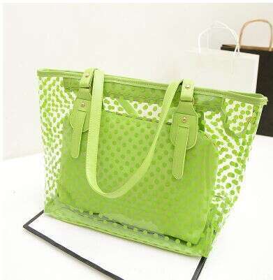 Large Capacity Women's Summer New Style, Small Fresh Polka Dot Transparent Handheld Single Shoulder Jelly Bag, PVC Beach Bag