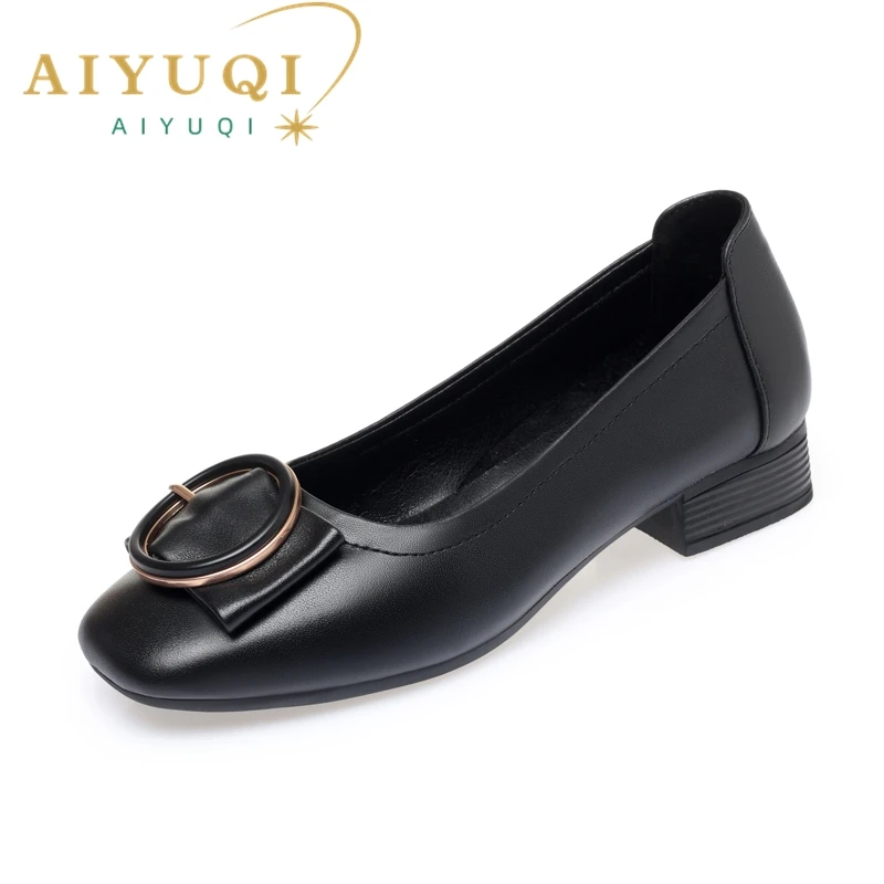 AIYUQI Peas Shoes Women Genuine Leather Women's Spring Shoes Large Size Middle-aged Women's Shoes
