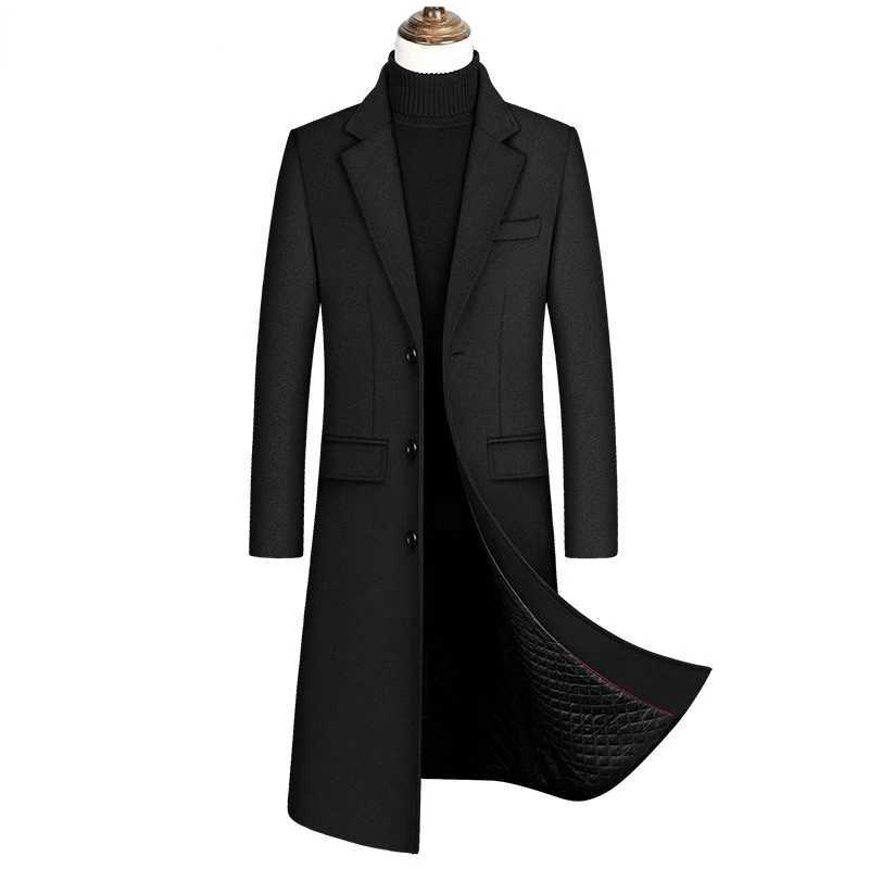 2022 new ultra long wool trench coat mens winter brand mens cashmere coat ultra-thin fit wool peacock windproof machine W241228