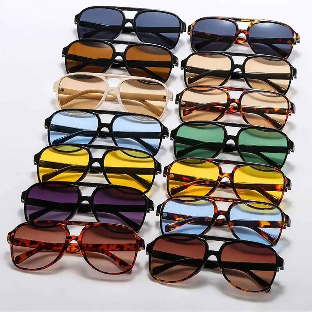 1Pcs Classic Oversized Pilot Sunglasses Women Men Vintage Double Bridge Big Shades Unisex 70s Sun Glasses Yellow Driving EyewearXJ241228