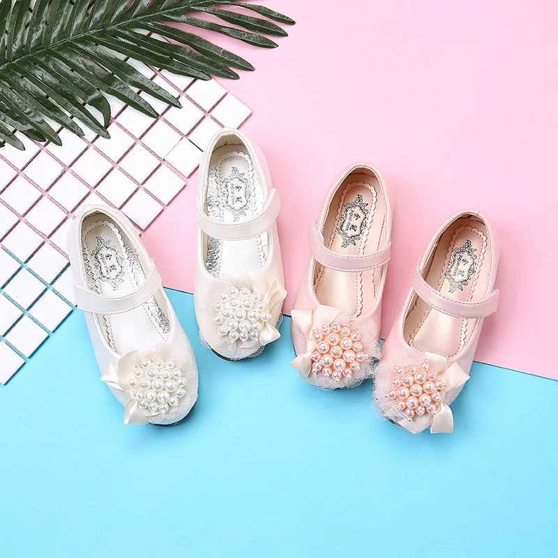 Girls Flats Children Princess Shoes for Wedding Par Kids Beaded with Lace Floral Shoes for Big Girl Performance Dress Shoes W241228
