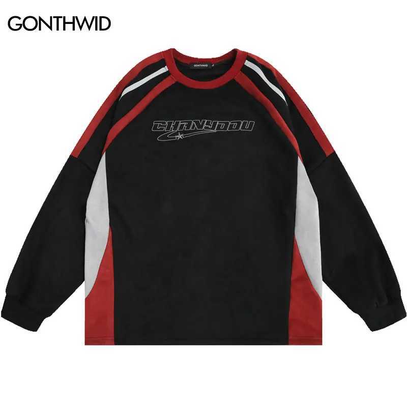 Harajuku Suede Sports Shirt Hip Hop Retro Embroidery Patchwork Long Sleeve Shirts 2023 Fashion American Style Loose Shirt Tops X241228