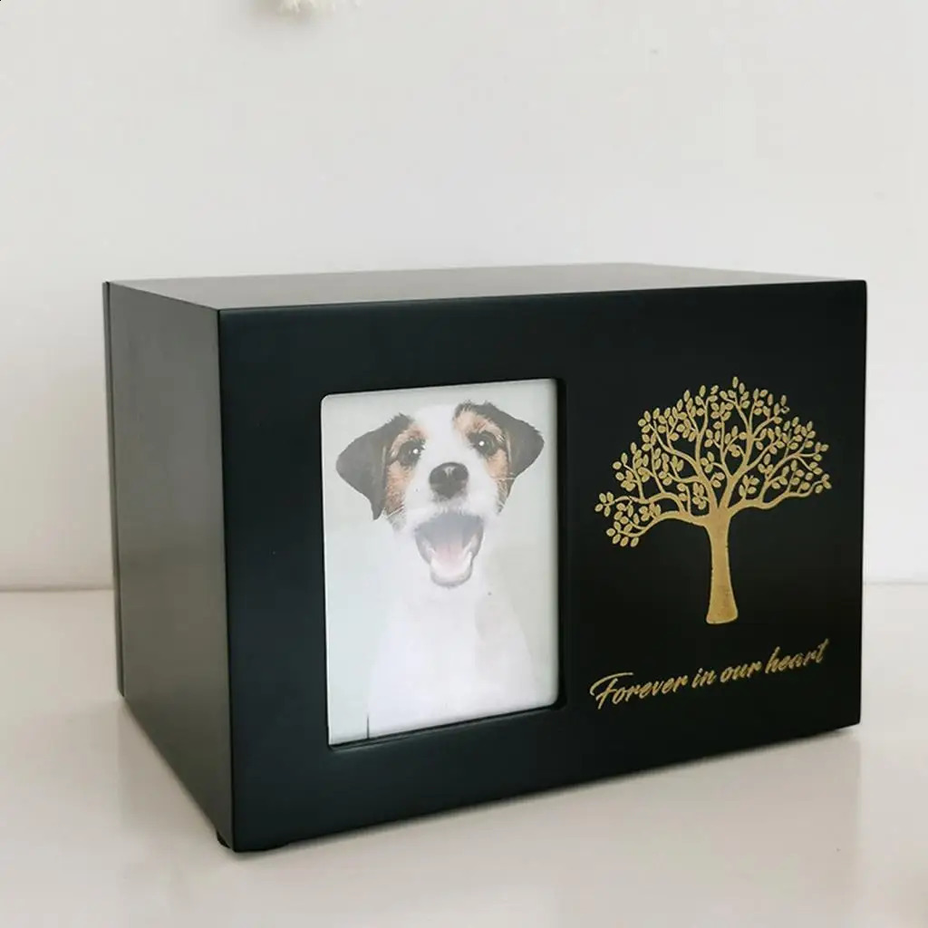 Wooden Pet Cremation Urn Dogs Cat Ashes Keepsake Box with Po Frame Dog Memorials Urn Case Small Animal Supplies 241225