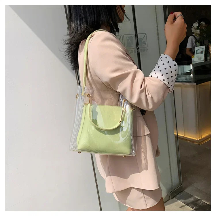 Fashion Transparent Women Shoulder Bag Jelly Candy Summer Beach Handbag for female Messenger Bags Bolsa bucket bag 241223