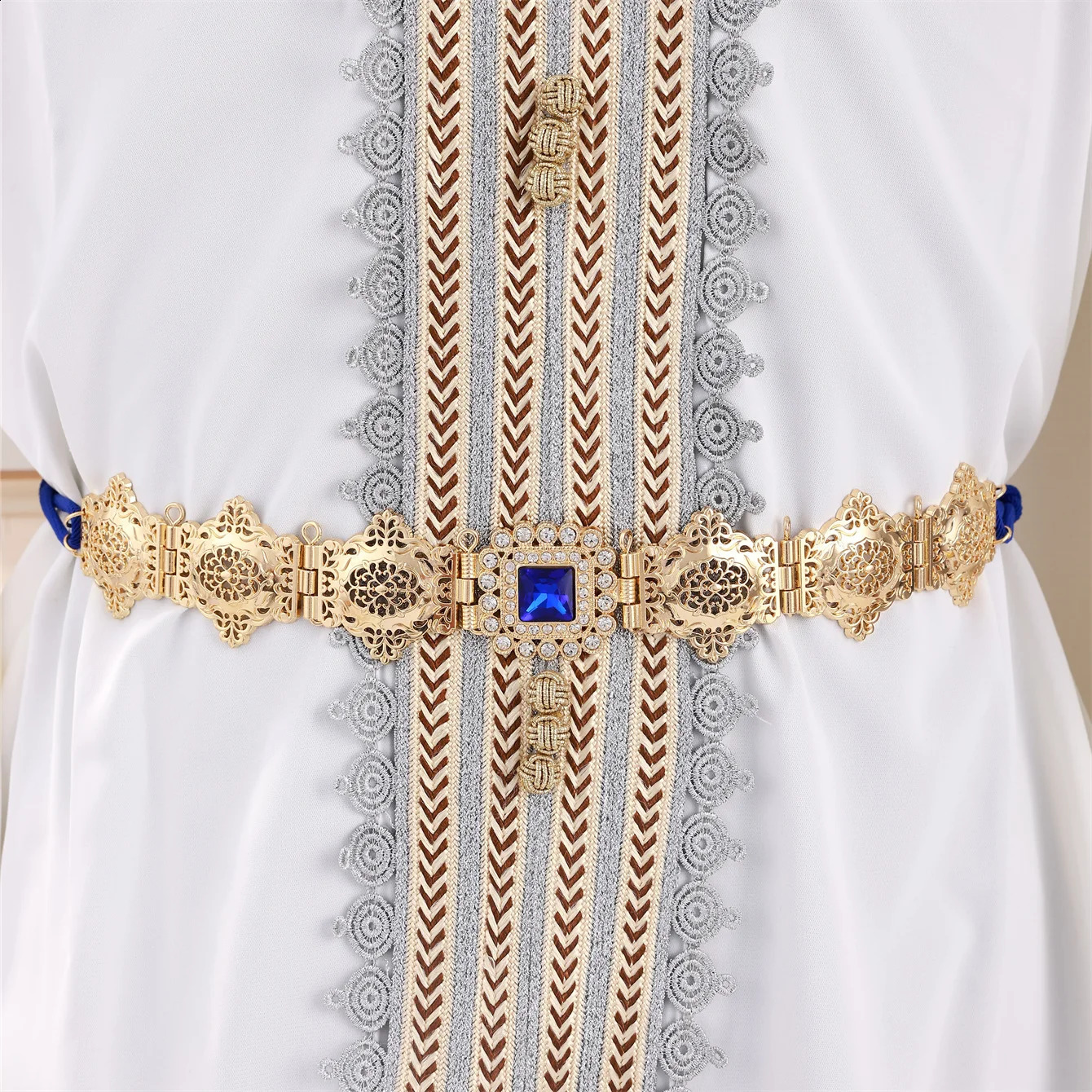 Gold Color Women Tassels Belt Morocco Hand Rope Waist Chain Arabic Crystal Bride Dress Waist Chain 241227