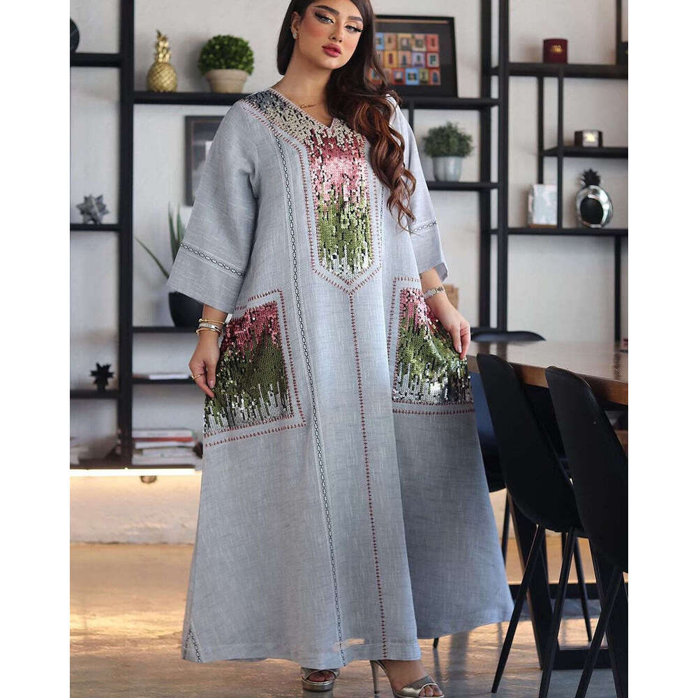 Middle East Dubai Sequined Embroidered Long Robe, Muslim Women's Clothing For Lent