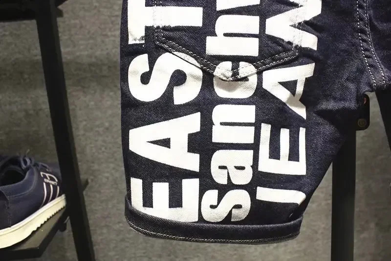 Summer 2023 Korean Letter Printed Fashion Slim Jeans Classic Cowboy Men Casual Blue Boyfriend Street Shorts 241227 - view 7