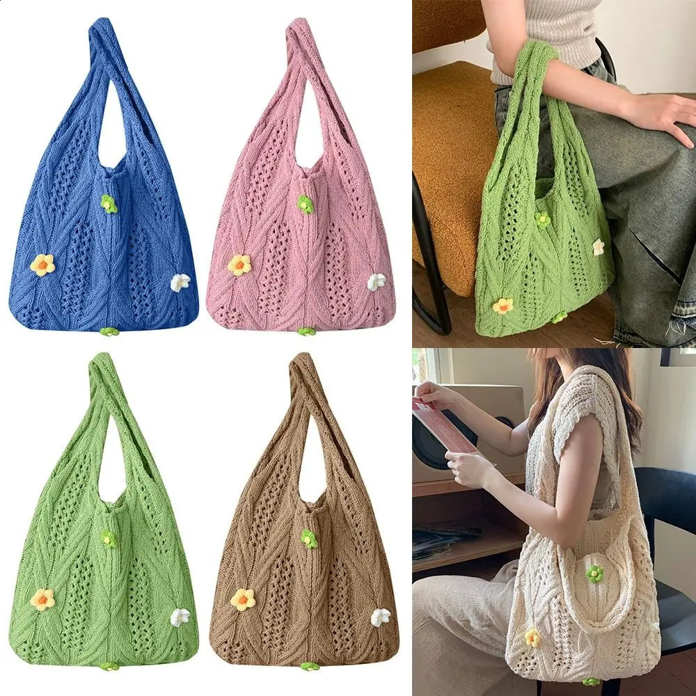 Knitted Handbags Female Large Capacity Womens Shoulder Bag Summer Beach Purses Casual Hollow Woven Shopping 241225