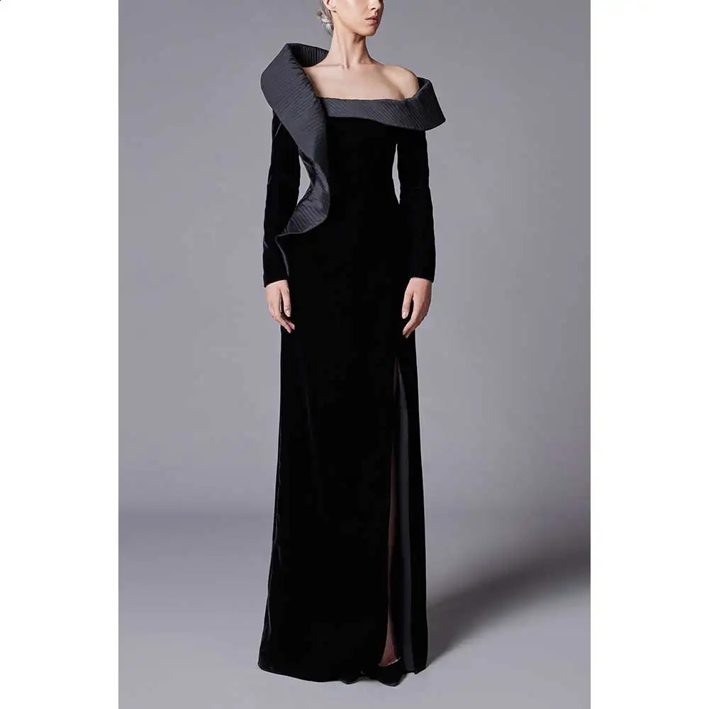 YUMDAI Black Velvet Mermaid Dubai Special Occasion Evening Gown with Stand Collar Prom Formal Womens Wedding Party Dress 241220