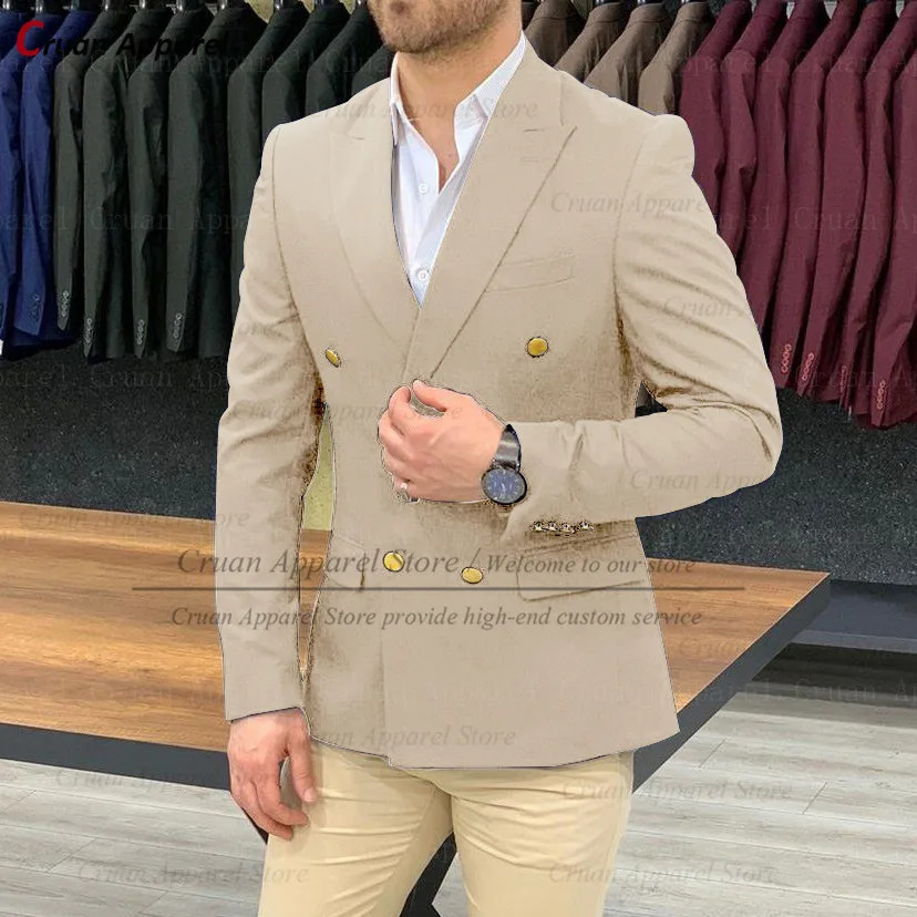 One Blazer Navy Blue Mens Wedding Gentleman Suit Jacket Gold Buttons Casual Slim fit Double Breasted Business Male Coat 241227