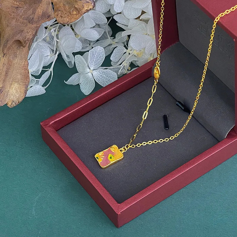 Enamel Monet garden pendant necklace bracelet earrings women light Chinese fashion jewelry three-piece set 241226