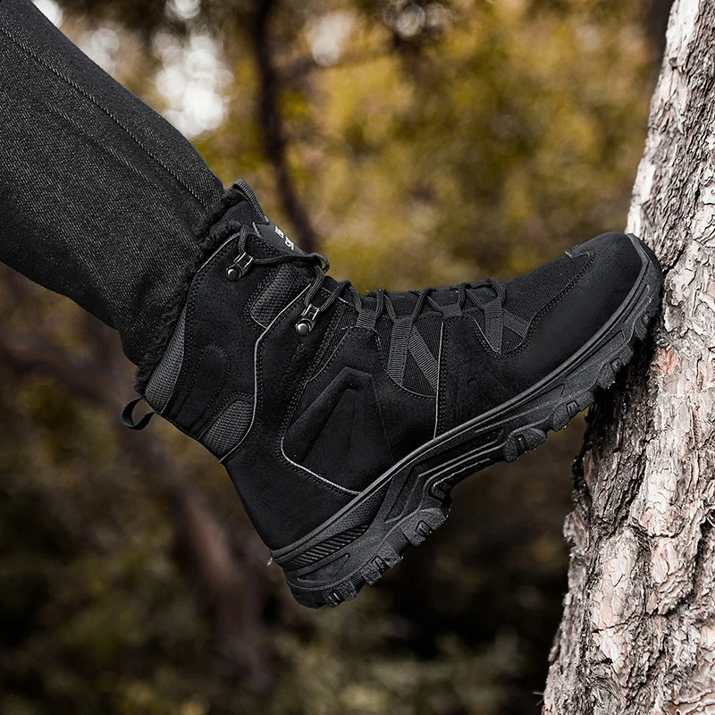 Mens Snow Boots Anti Slip Wear-resistant Combat Military Boots Outdoor Camping Hiking Hunting and Plush Hiking Mountaineering 241228