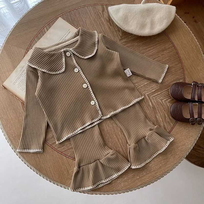 Spring Kids Sweater Set Soft Knitted Sweater Open Pants 2PCS Baby Girl Contrastive Color Baby Clothing Set X241228