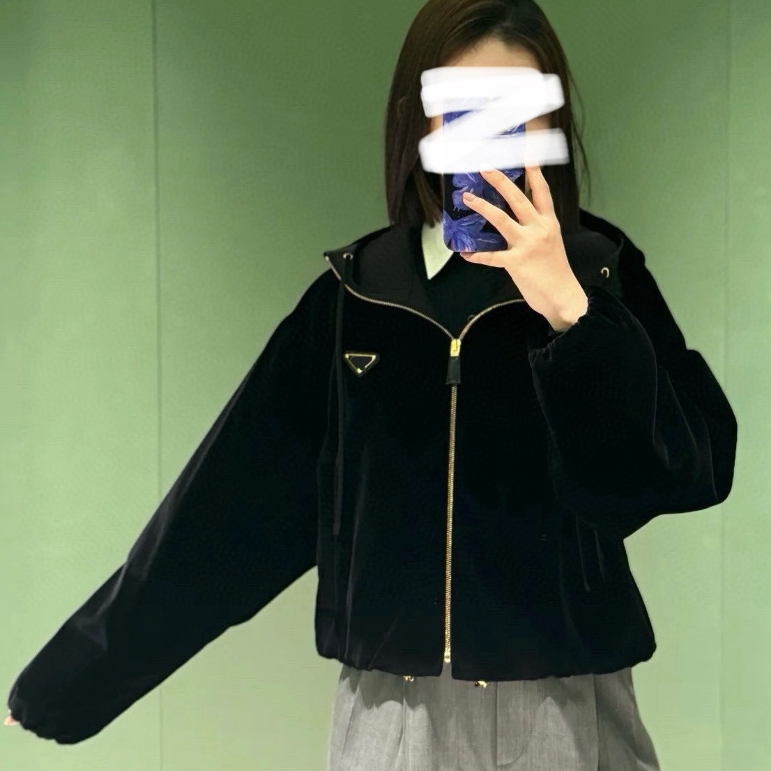 Triangle Autumn And Winter New Item Chest Logo Decoration Hooded Zipper Velvet Jacket 41017