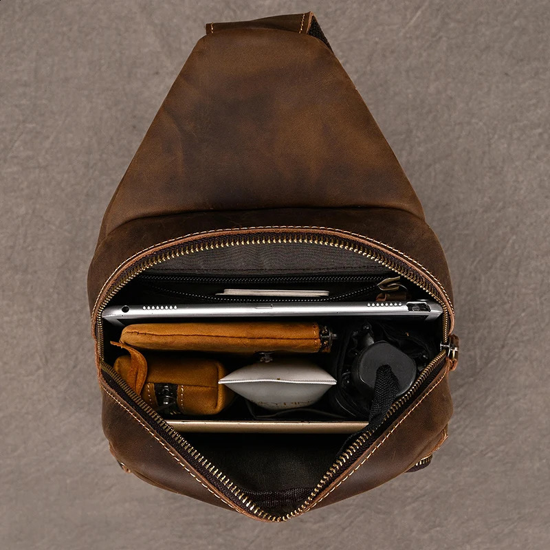 sbirds High Quality Big Chest Bag Real Cowhide Leather Chest Bags Crazy Horse Leather Mens Sling Bag Chest Pack For Man Male 241228